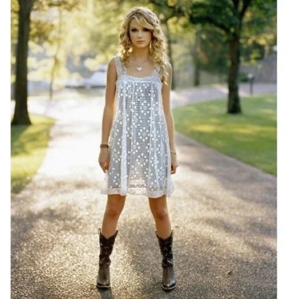 BCBGMAXAZRIA Taylor Swift Striped Lace Overlay Dress Bream Black Size Small